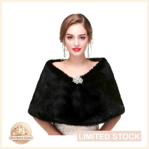 Faux Fur Stole Wrap Elegant Vintage 1920s Wedding Capelet Shawl Women's